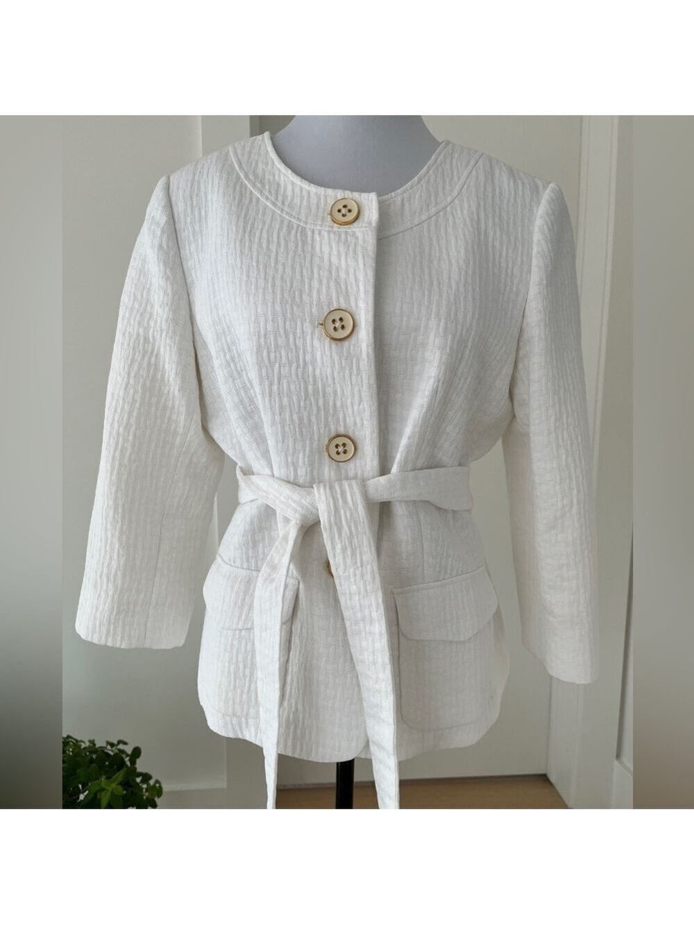 BANANA REPUBLIC Belted Lined Jacket Button Front 3/4 Sleeve Minimalist Business